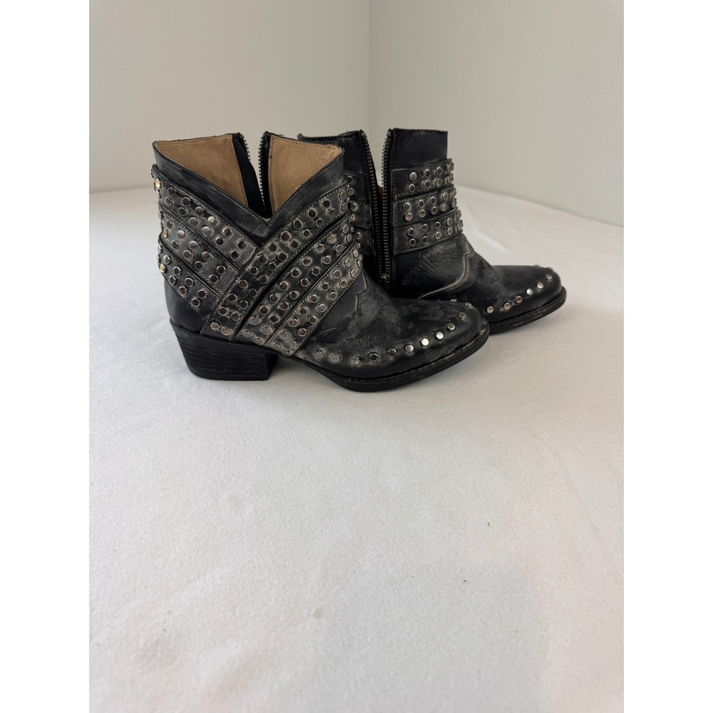 Circle G Corral Studded Western Ankle Boots Leather Side Zip Women's 7 Boho